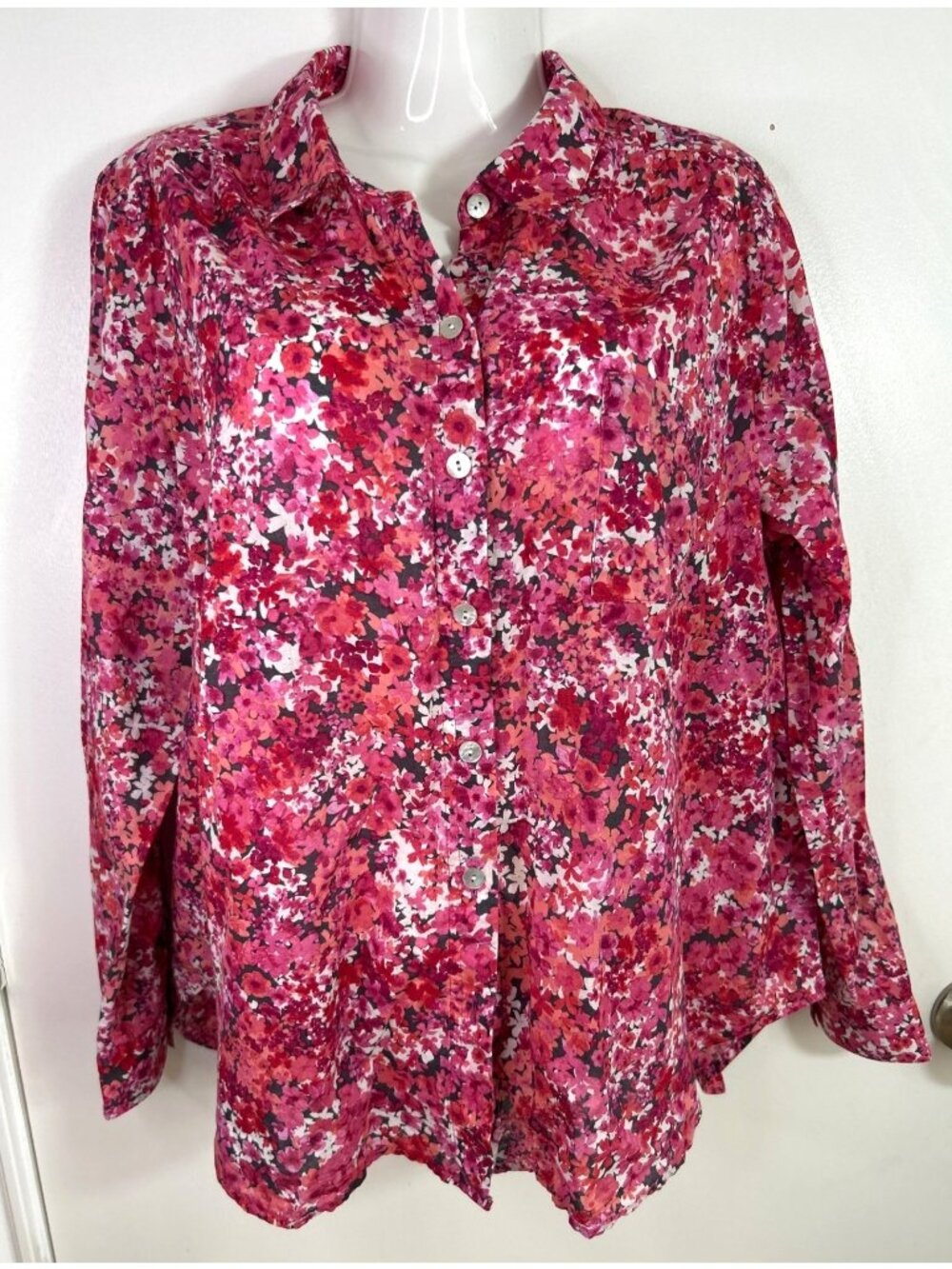 J. Jill Floral Button-Up Long Sleeve Shirt Size M Petite
